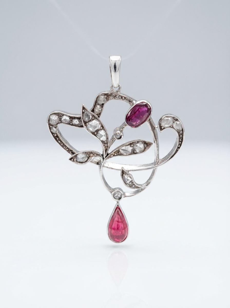 COLGANTE DIAMANTES Y RUBIS 4.3 GR-14K