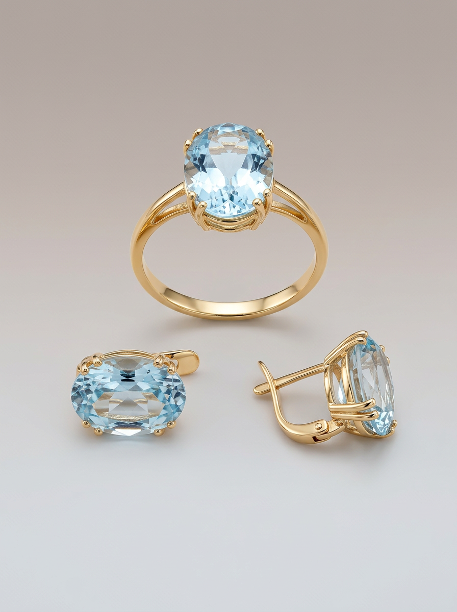 PENDIENTES PIEDRA AZUL CON ANILLO A JUEGO